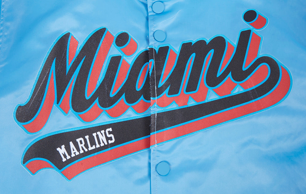 MLB MIAMI MARLINS SCRIPT TAIL MEN'S SATIN JACKET (UNIVERSITY BLUE)