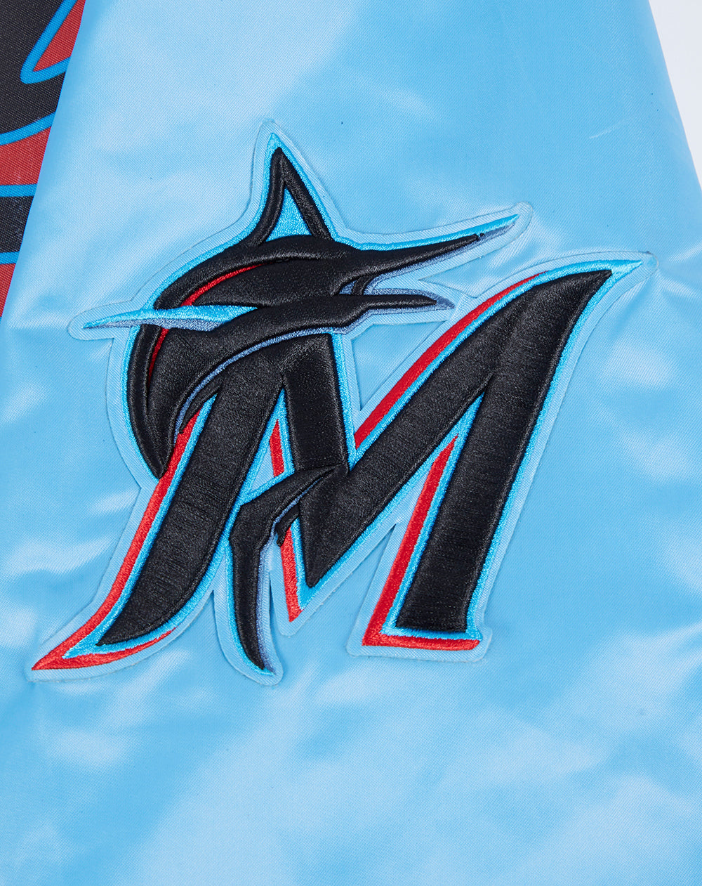 MLB MIAMI MARLINS SCRIPT TAIL MEN'S SATIN JACKET (UNIVERSITY BLUE)
