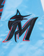 MLB MIAMI MARLINS SCRIPT TAIL MEN'S SATIN JACKET (UNIVERSITY BLUE)