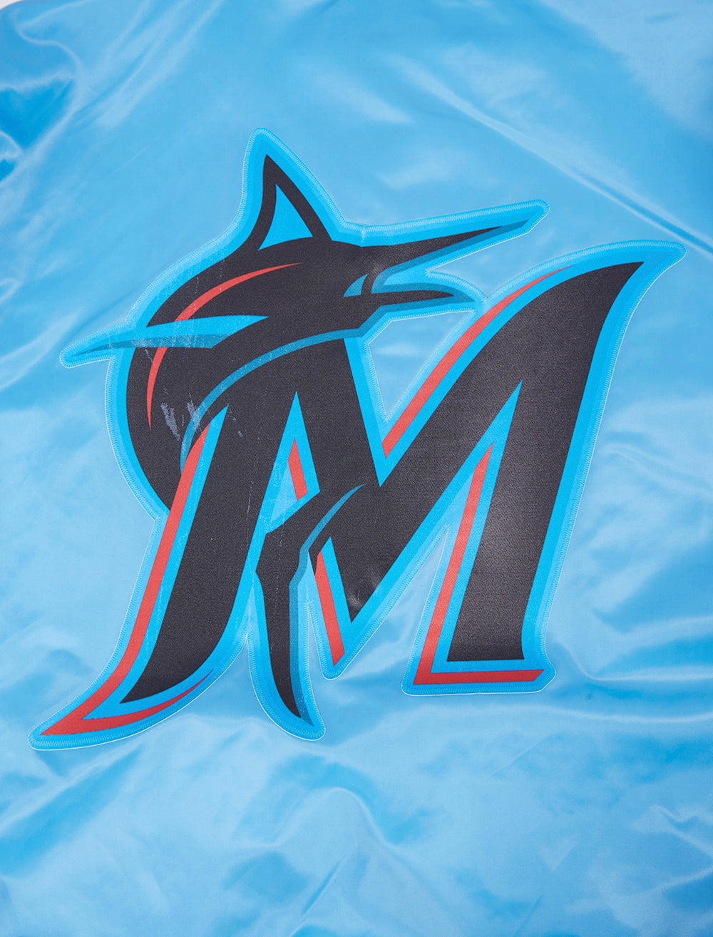 MLB MIAMI MARLINS SCRIPT TAIL MEN'S SATIN JACKET (UNIVERSITY BLUE)