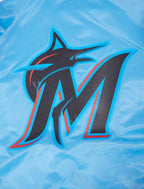 MLB MIAMI MARLINS SCRIPT TAIL MEN'S SATIN JACKET (UNIVERSITY BLUE)