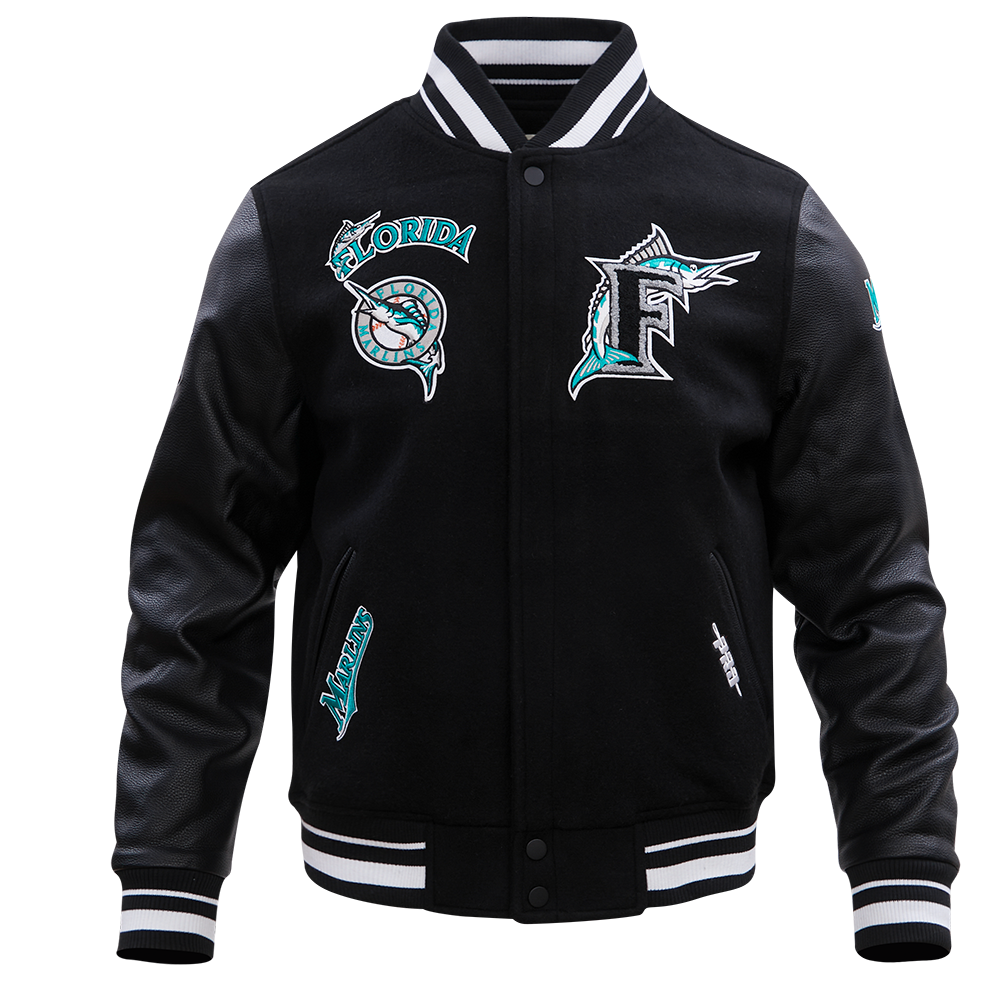 MLB FLORIDA MARLINS RETRO CLASSIC BLOUSON COLLÉGIAL EN LAINE À BORDS CÔTELÉS POUR HOMME (NOIR)