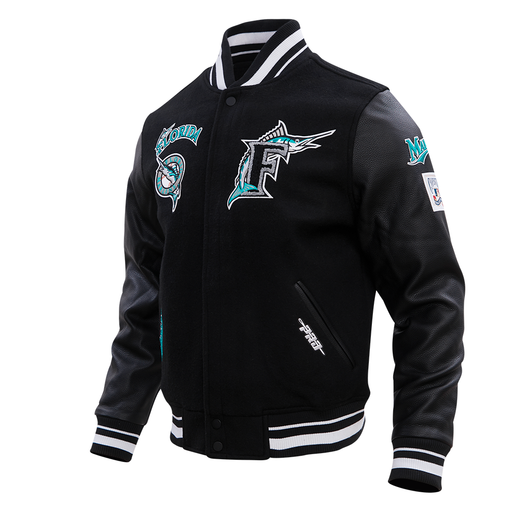 MLB FLORIDA MARLINS RETRO CLASSIC BLOUSON COLLÉGIAL EN LAINE À BORDS CÔTELÉS POUR HOMME (NOIR)