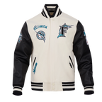 MLB FLORIDA MARLINS RETRO CLASSIC MEN'S RIB WOOL VARSITY JACKET (EGGSHELL/BLACK)
