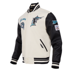 MLB FLORIDA MARLINS RETRO CLASSIC MEN'S RIB WOOL VARSITY JACKET (EGGSHELL/BLACK)