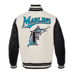 MLB FLORIDA MARLINS RETRO CLASSIC MEN'S RIB WOOL VARSITY JACKET (EGGSHELL/BLACK)