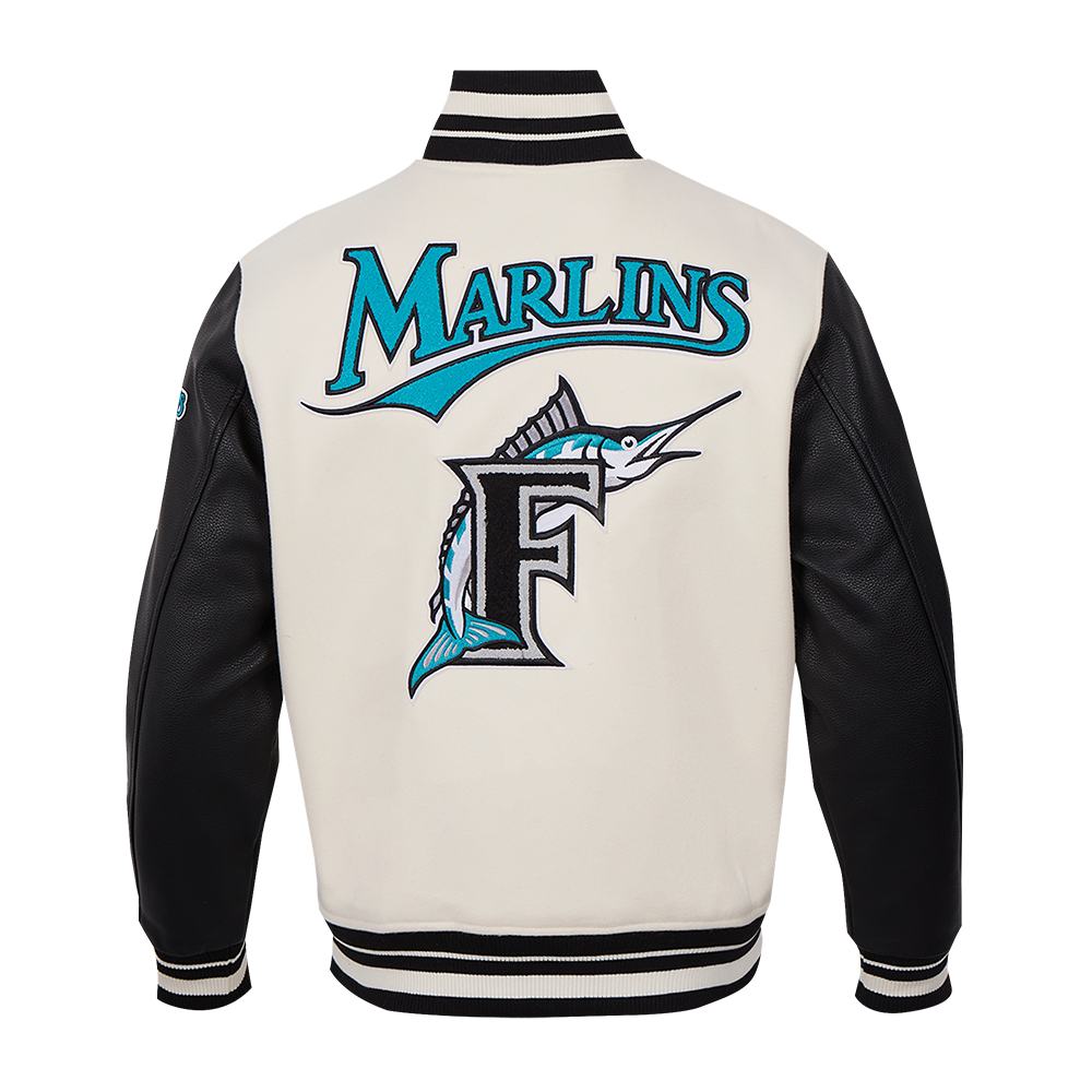 MLB FLORIDA MARLINS RETRO CLASSIC MEN'S RIB WOOL VARSITY JACKET (EGGSHELL/BLACK)