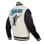 MLB FLORIDA MARLINS RETRO CLASSIC MEN'S RIB WOOL VARSITY JACKET (EGGSHELL/BLACK)