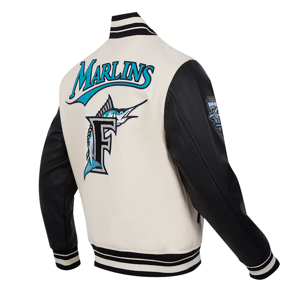 MLB FLORIDA MARLINS RETRO CLASSIC MEN'S RIB WOOL VARSITY JACKET (EGGSHELL/BLACK)