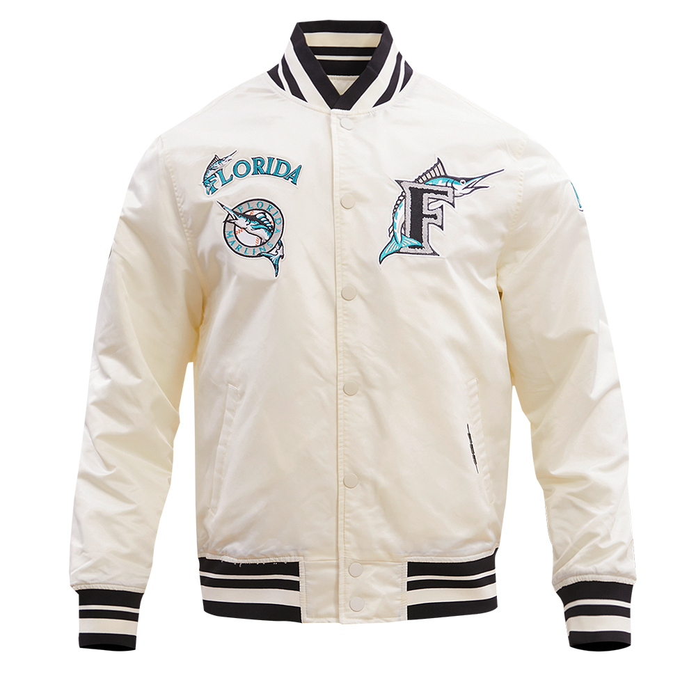 MLB FLORIDA MARLINS RETRO CLASSIC MEN'S RIB SATIN JACKET (EGGSHELL/BLACK)