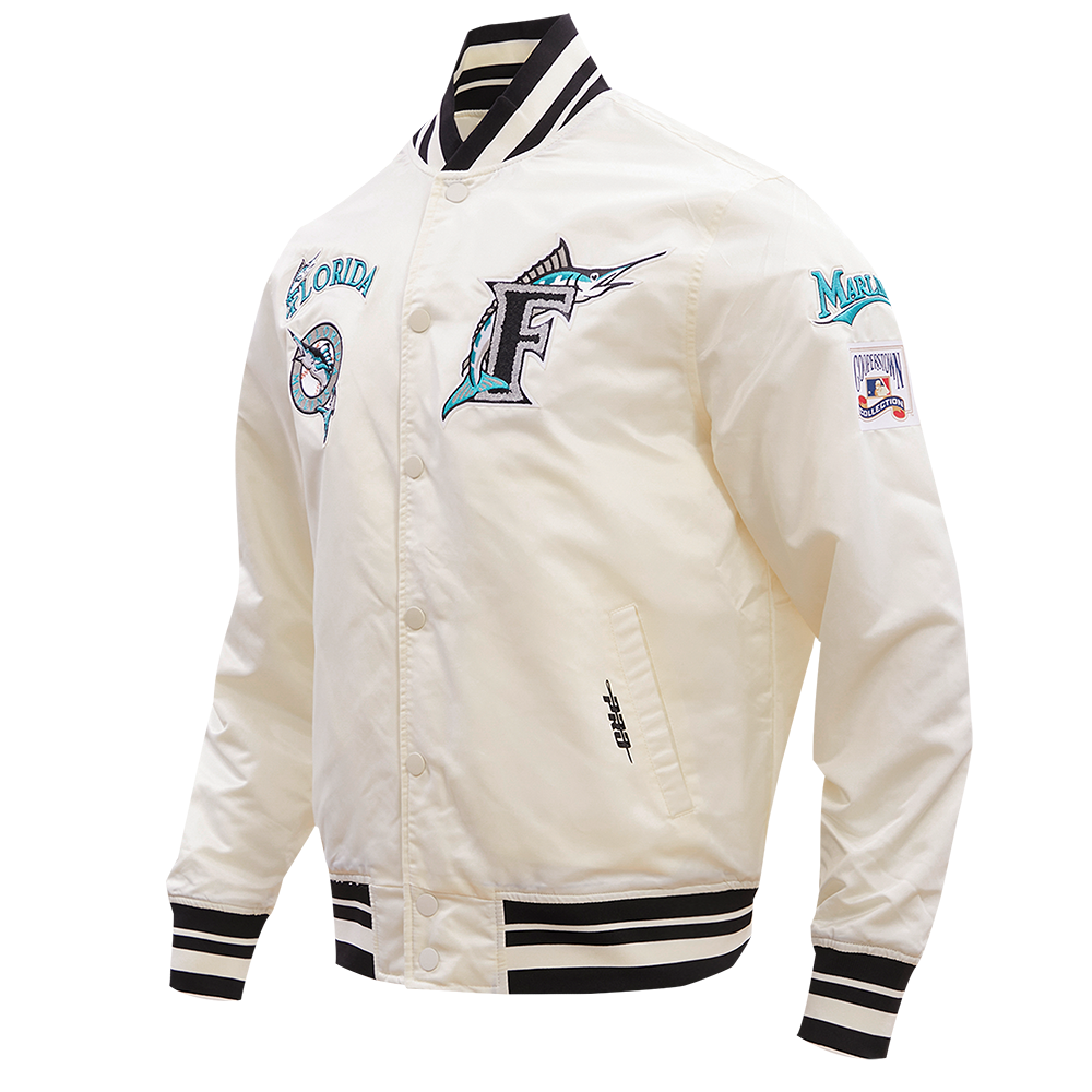 MLB FLORIDA MARLINS RETRO CLASSIC MEN'S RIB SATIN JACKET (EGGSHELL/BLACK)