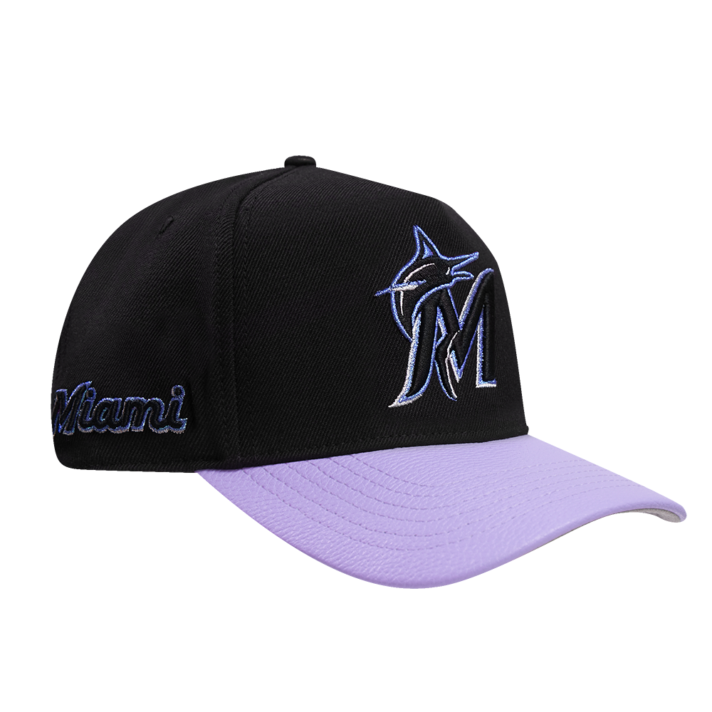 MLB MIAMI MARLINS PASTELLIC 2 TONE PINCH FRONT STRAPBACK (BLACK/PURPLE)