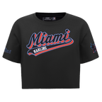 MLB MIAMI MARLINS SCRIPT TAIL HAUT EN JERSEY SIMPLE À COUPE CARRÉE POUR FEMME (NOIR)
