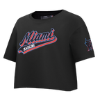 MLB MIAMI MARLINS SCRIPT TAIL HAUT EN JERSEY SIMPLE À COUPE CARRÉE POUR FEMME (NOIR)