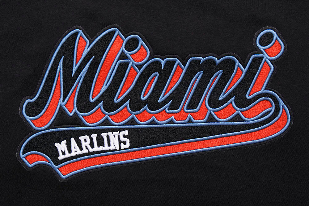 MLB MIAMI MARLINS SCRIPT TAIL HAUT EN JERSEY SIMPLE À COUPE CARRÉE POUR FEMME (NOIR)