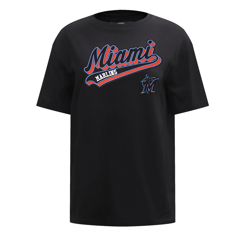 MLB MIAMI MARLINS SCRIPT TAIL HAUT DE COUPE BOYFRIEND POUR FEMME (NOIR)