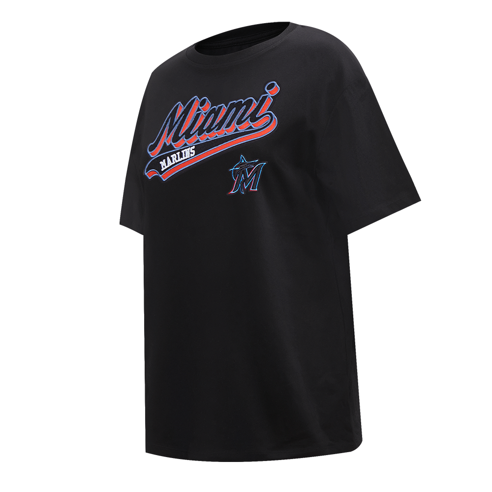 MLB MIAMI MARLINS SCRIPT TAIL HAUT DE COUPE BOYFRIEND POUR FEMME (NOIR)