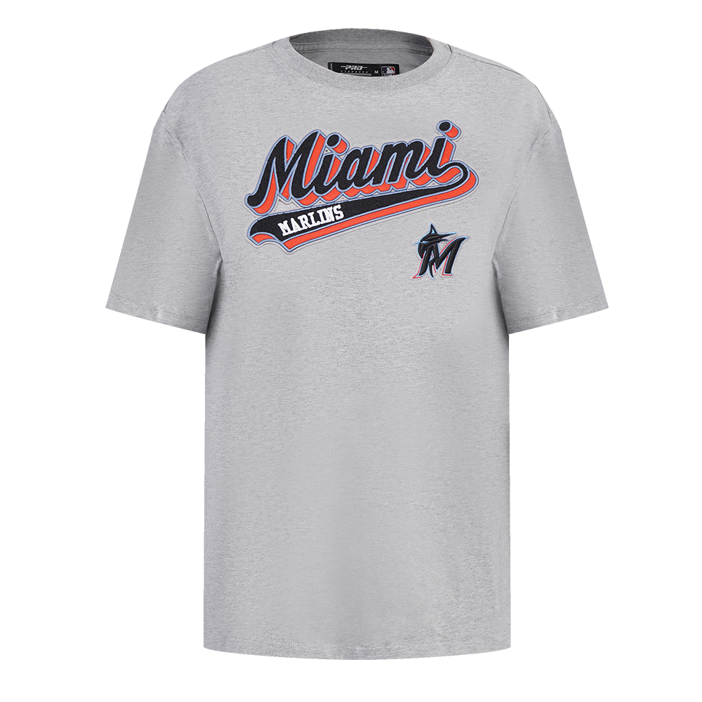 MLB MIAMI MARLINS SCRIPT TAIL HAUT DE COUPE BOYFRIEND POUR FEMME (GRIS CHINÉ)