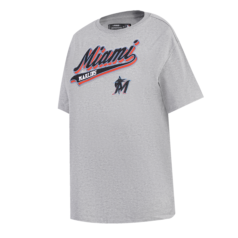 MLB MIAMI MARLINS SCRIPT TAIL HAUT DE COUPE BOYFRIEND POUR FEMME (GRIS CHINÉ)