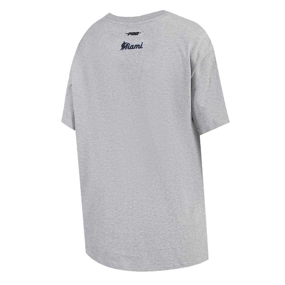 MLB MIAMI MARLINS SCRIPT TAIL HAUT DE COUPE BOYFRIEND POUR FEMME (GRIS CHINÉ)