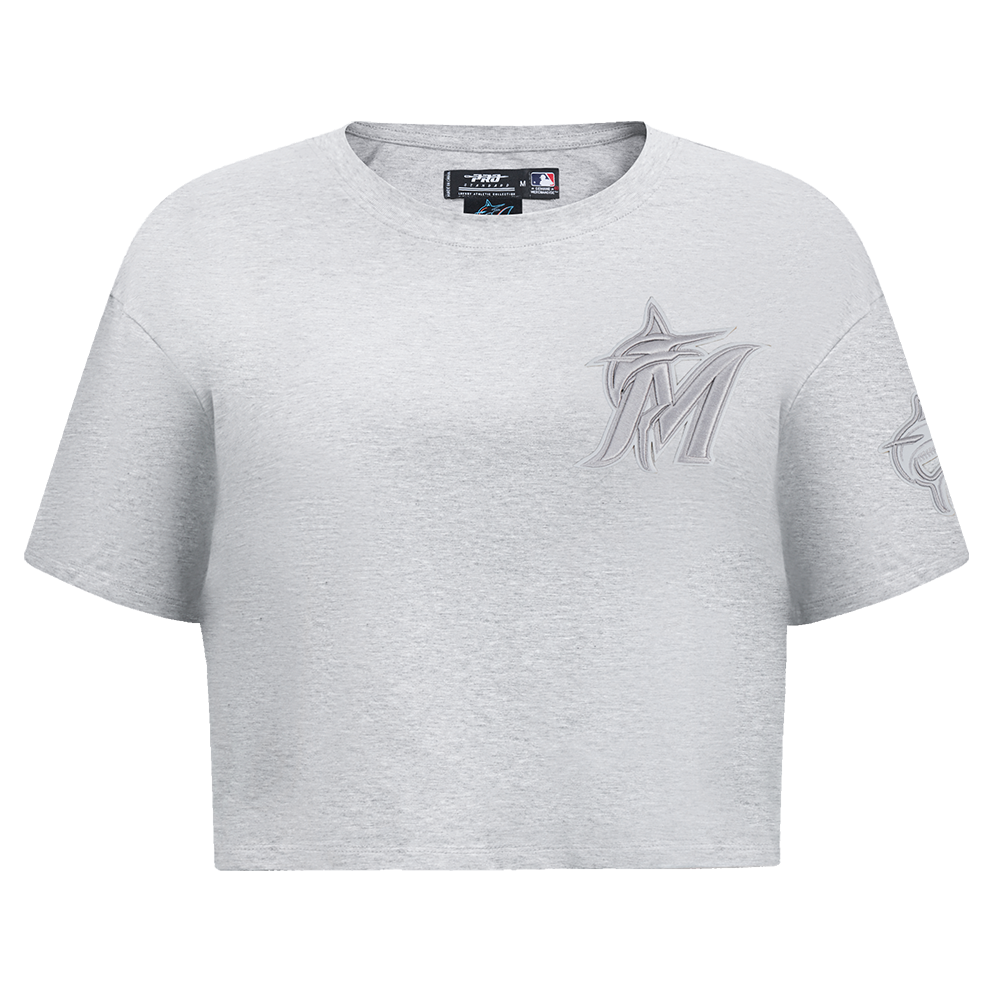 MLB MIAMI MARLINS TRIPLE TONAL T-SHIRT EN JERSEY SIMPLE À COUPE CARRÉE POUR FEMME (GRIS CHINÉ)