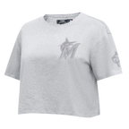 MLB MIAMI MARLINS TRIPLE TONAL T-SHIRT EN JERSEY SIMPLE À COUPE CARRÉE POUR FEMME (GRIS CHINÉ)