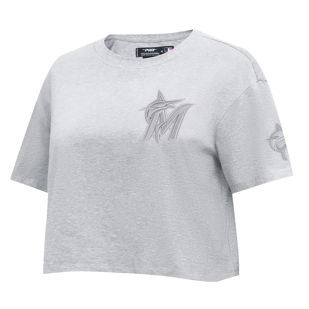 MLB MIAMI MARLINS TRIPLE TONAL T-SHIRT EN JERSEY SIMPLE À COUPE CARRÉE POUR FEMME (GRIS CHINÉ)