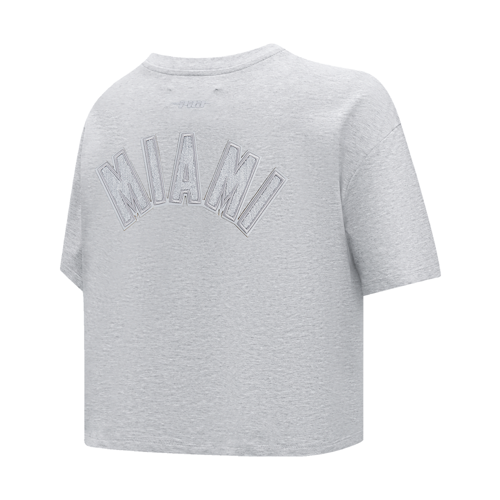 MLB MIAMI MARLINS TRIPLE TONAL T-SHIRT EN JERSEY SIMPLE À COUPE CARRÉE POUR FEMME (GRIS CHINÉ)
