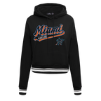 MLB MIAMI MARLINS SCRIPT TAIL CHANDAIL À CAPUCHON COURT EN MOLLETON CÔTELÉ POUR FEMME (NOIR)