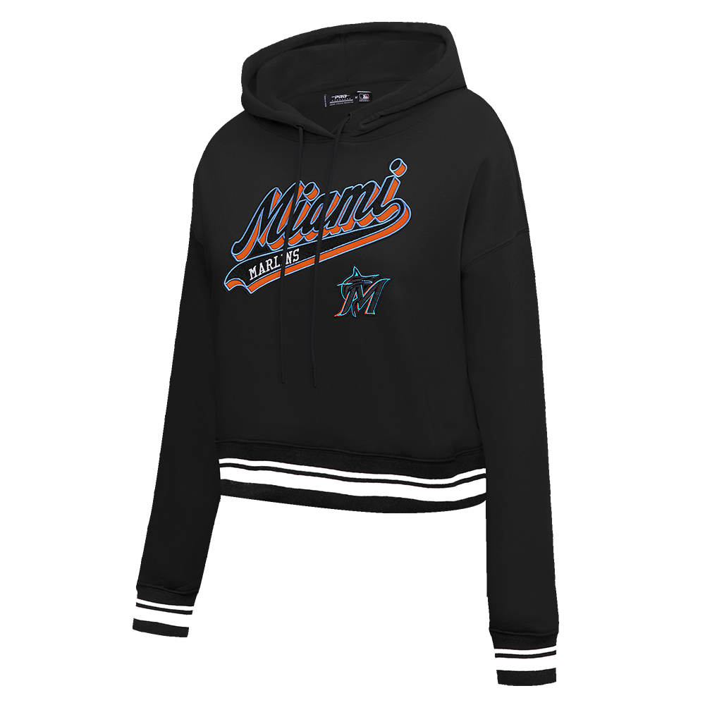 MLB MIAMI MARLINS SCRIPT TAIL CHANDAIL À CAPUCHON COURT EN MOLLETON CÔTELÉ POUR FEMME (NOIR)