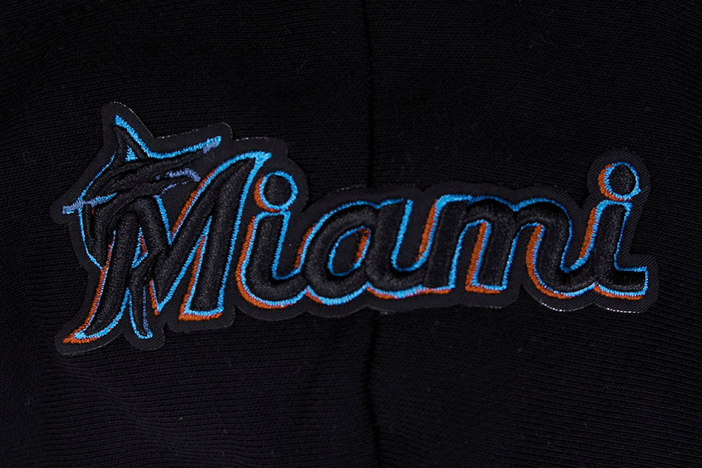 MLB MIAMI MARLINS SCRIPT TAIL CHANDAIL À CAPUCHON COURT EN MOLLETON CÔTELÉ POUR FEMME (NOIR)