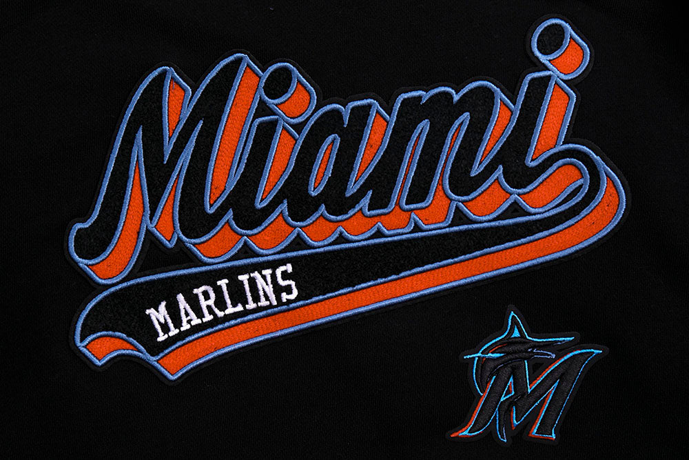 MLB MIAMI MARLINS SCRIPT TAIL CHANDAIL À CAPUCHON COURT EN MOLLETON CÔTELÉ POUR FEMME (NOIR)