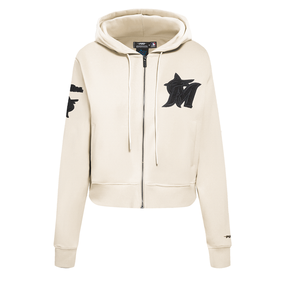 MLB MIAMI MARLINS TRIPLE TONAL WOMEN'S DOUBLE KNIT FULL ZIP HOODIE (EGGSHELL)
