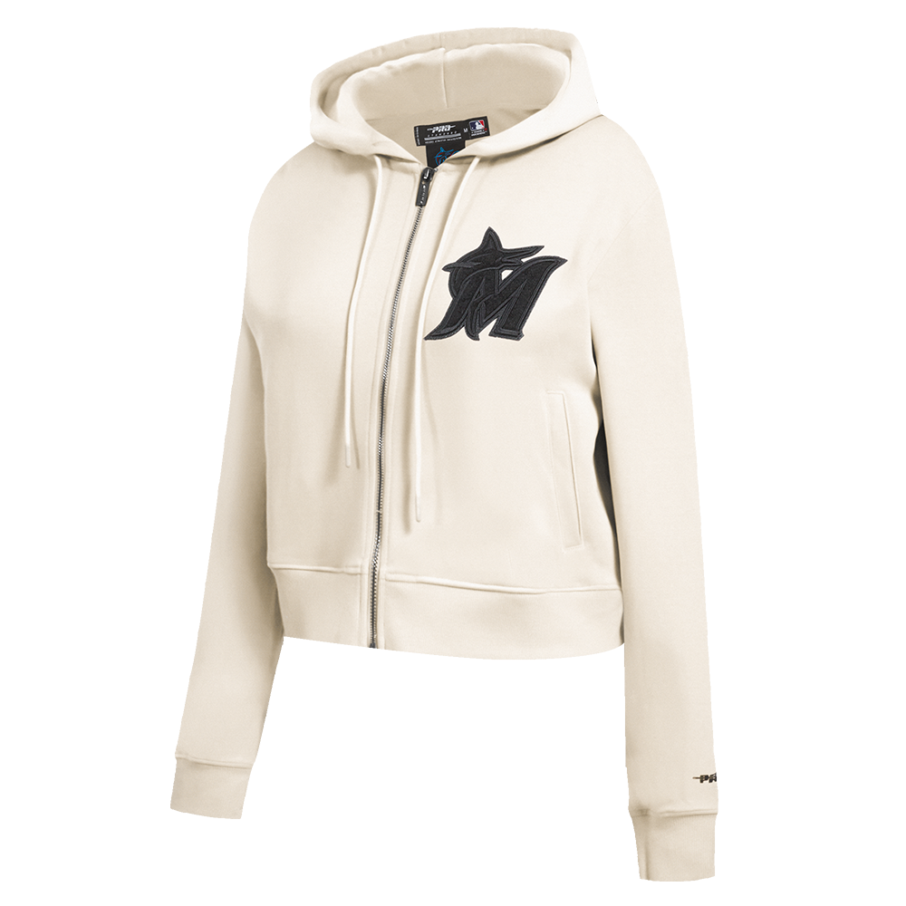 MLB MIAMI MARLINS TRIPLE TONAL WOMEN'S DOUBLE KNIT FULL ZIP HOODIE (EGGSHELL)