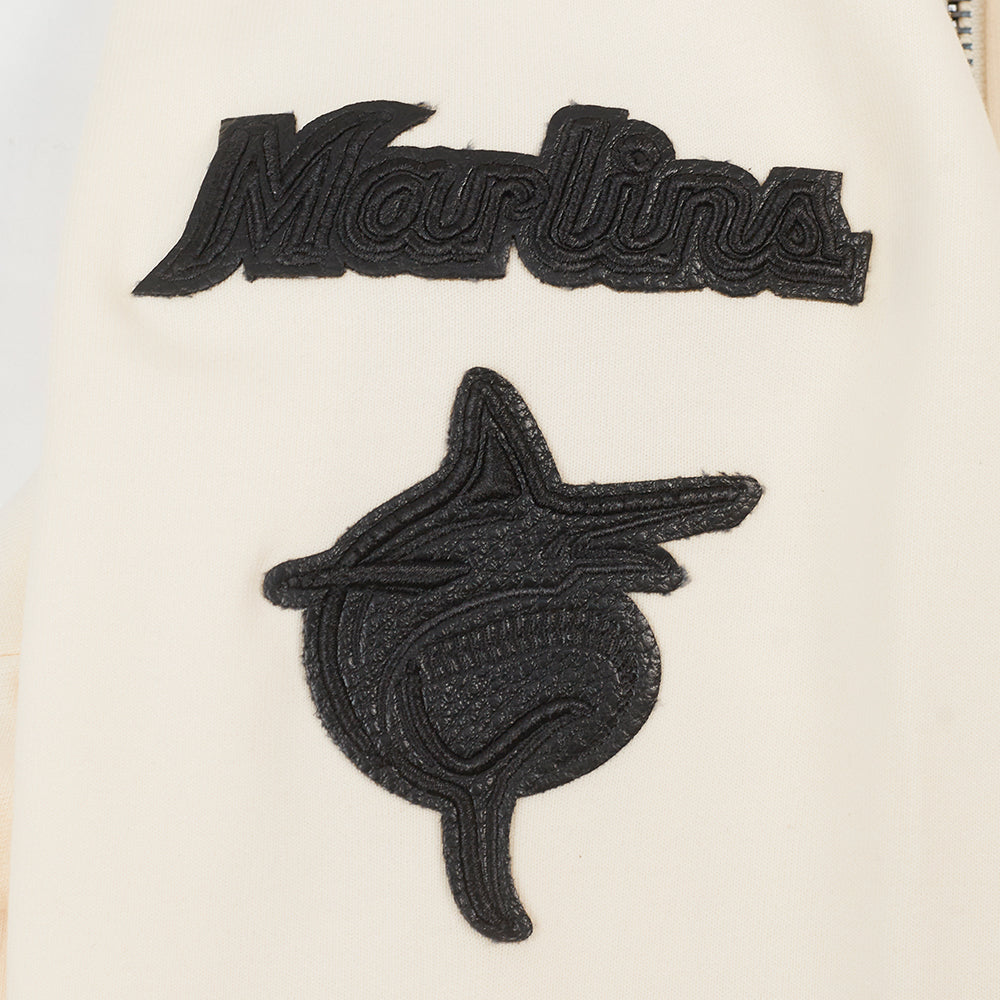 MLB MIAMI MARLINS TRIPLE TONAL WOMEN'S DOUBLE KNIT FULL ZIP HOODIE (EGGSHELL)