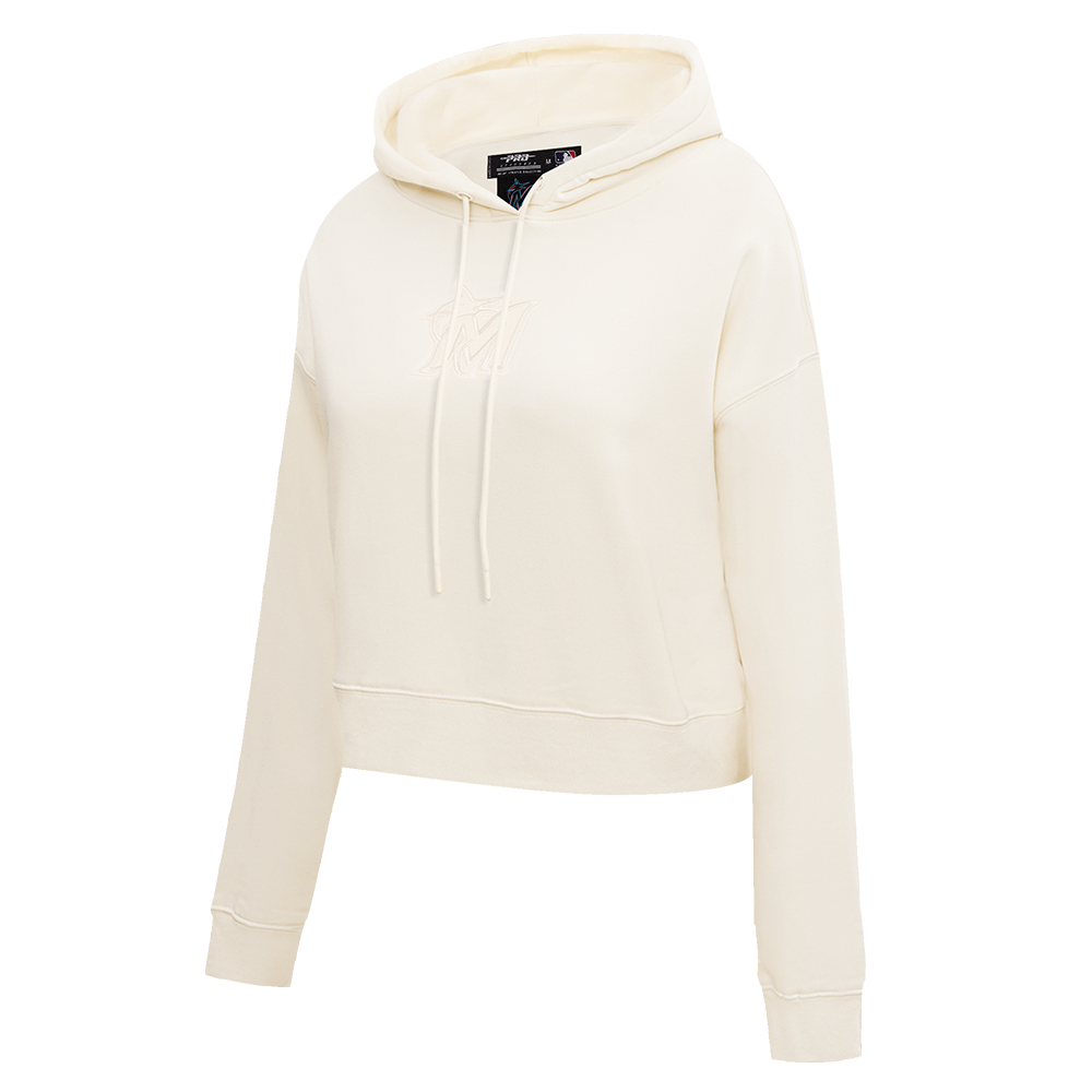 MLB MIAMI MARLINS NEUTRAL WOMEN'S CROPPED PO HOODIE (EGGSHELL)
