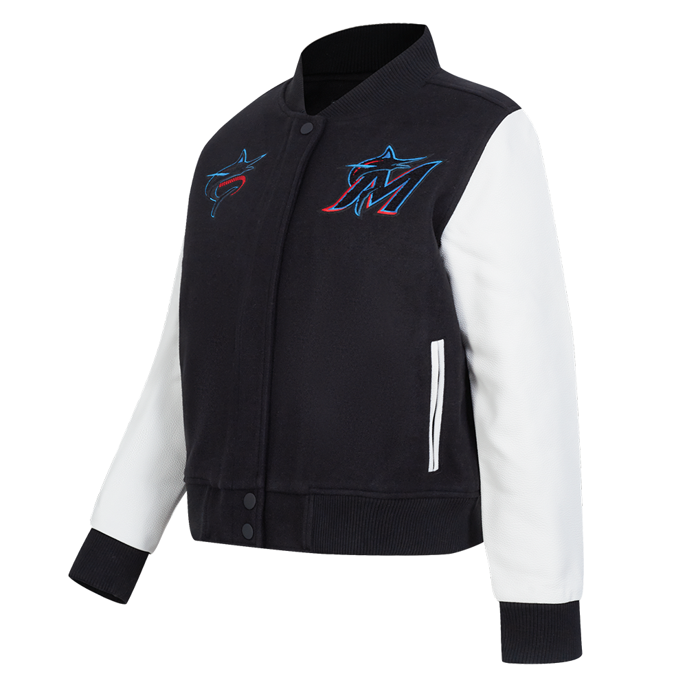 MLB MIAMI MARLINS CLASSIC WOOL WOMEN'S VARSITY JACKET (BLACK/WHITE)