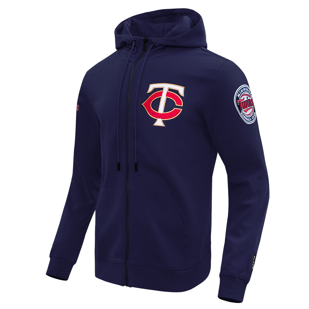 MLB MINNESOTA TWINS CLASSIC CHENILLE MEN'S FULL ZIP PULLOVER HOODIE (MIDNIGHT NAVY)