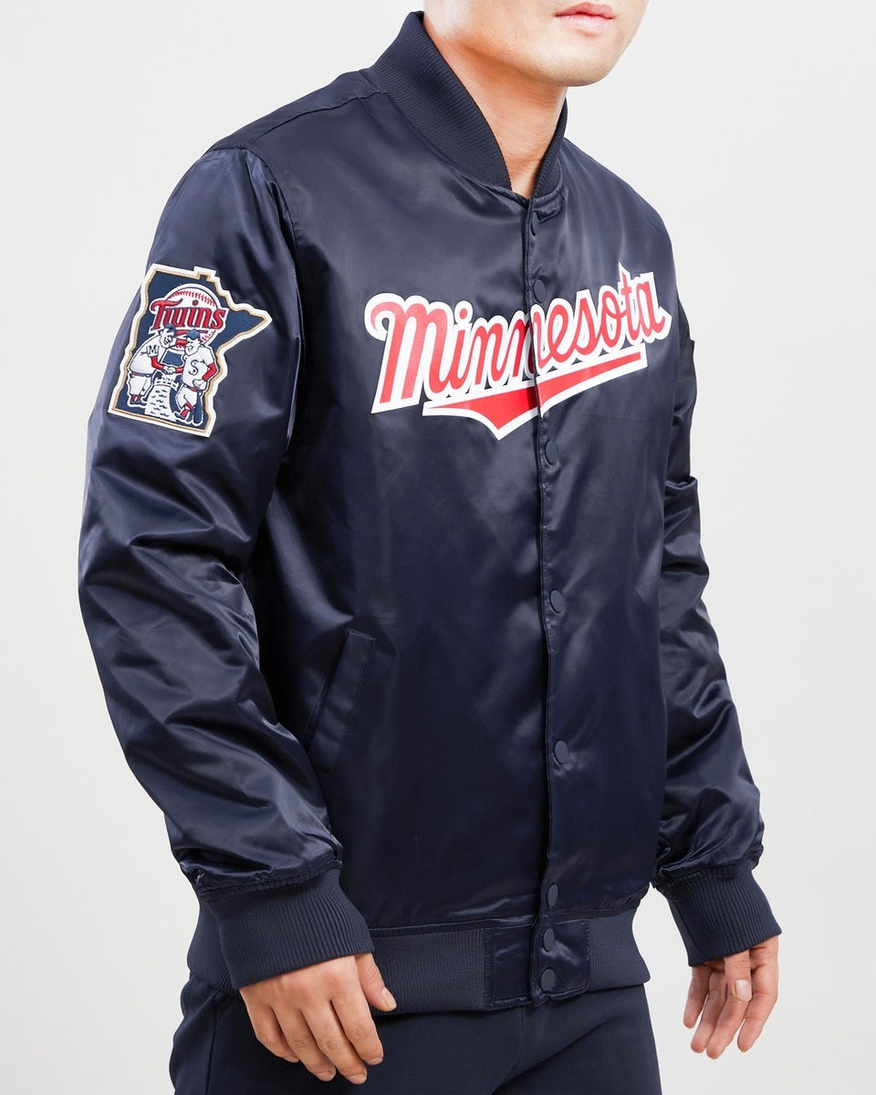 MLB MINNESOTA TWINS TEAM BIG LOGO MEN'S SATIN JACKET (MIDNIGHT NAVY)
