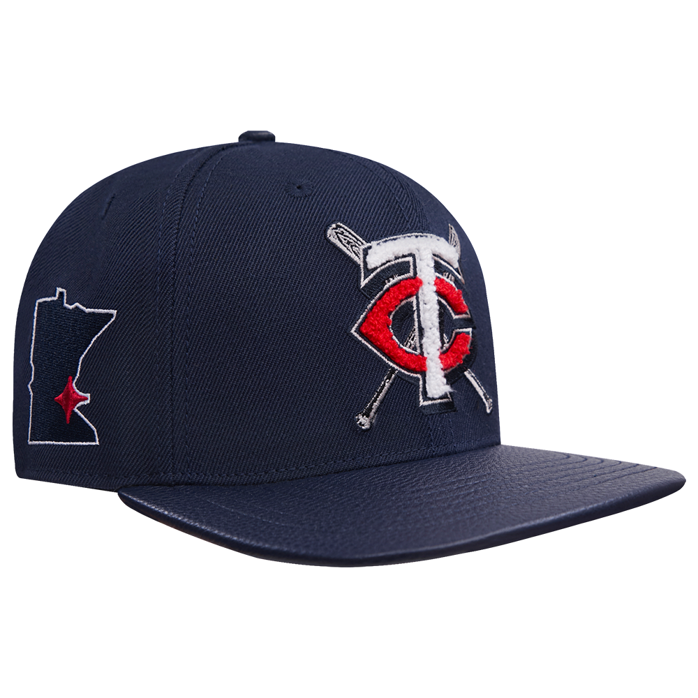 MLB MINNESOTA TWINS MASHUP UNISEX WOOL LEATHER STRAPBACK HAT (MIDNIGHT NAVY)