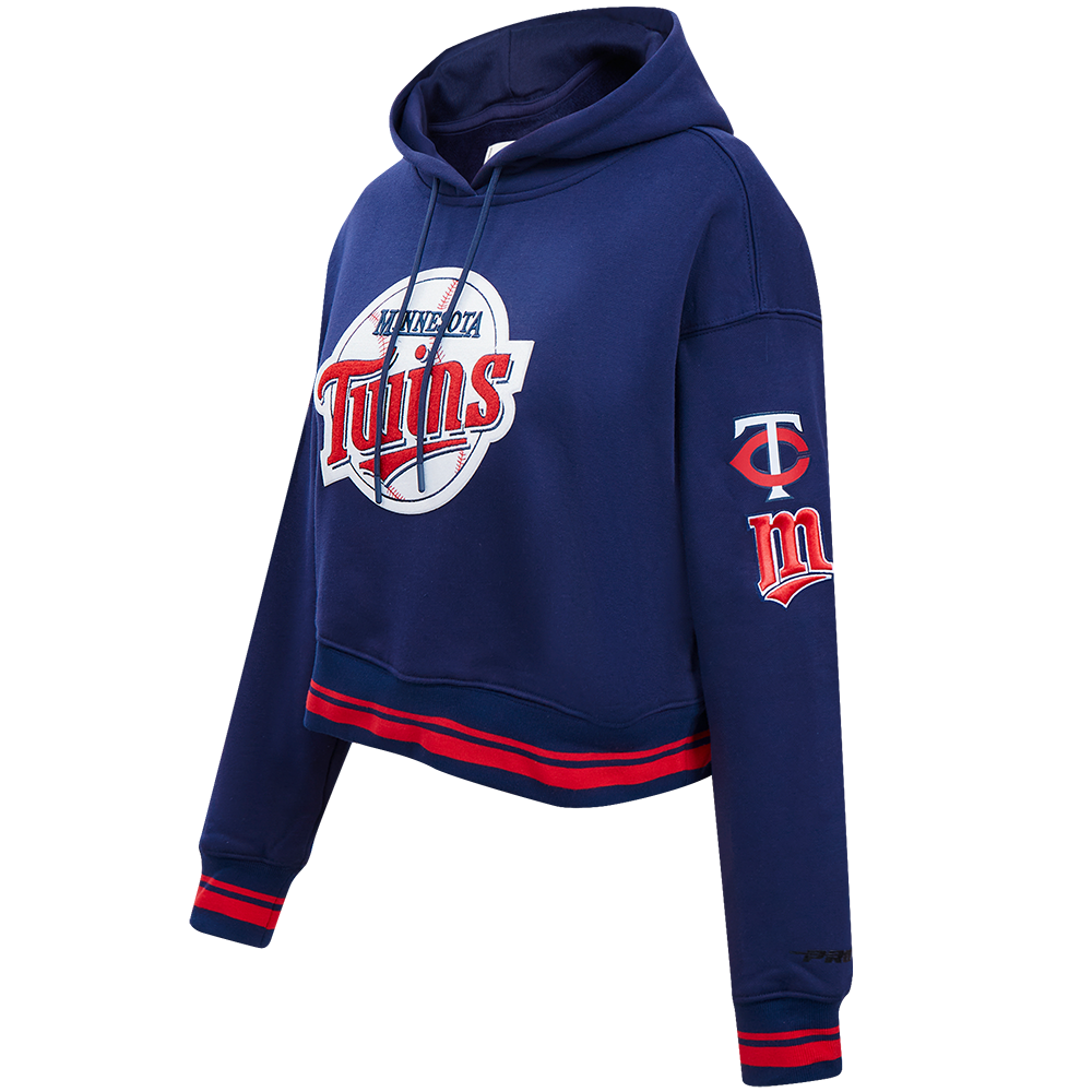 MLB MINNESOTA TWINS RETRO CLASSIC WOMEN'S RIB CROPPED PULLOVER HOODIE (MIDNIGHT NAVY/RED/MIDNIGHT NAVY)