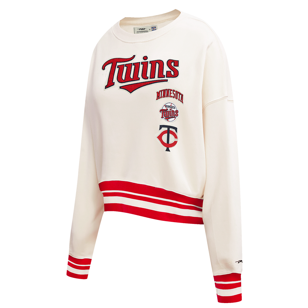 MLB MINNESOTA TWINS RETRO CLASSIC WOMEN'S RIB CREWNECK (EGGSHELL/ RED)