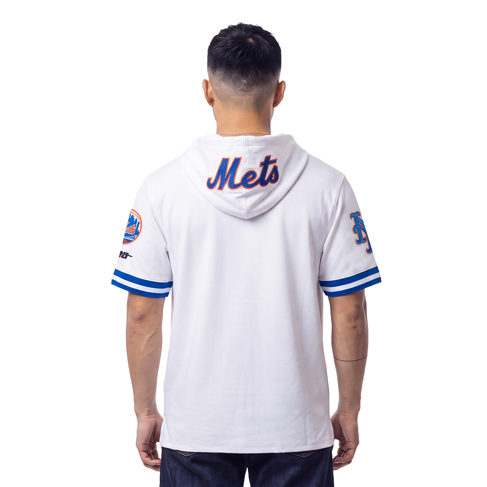 MLB NEW YORK METS CLASSIC CHENILLE CHANDAIL À CAPUCHON À MANCHES COURTES POUR HOMME (BLANC/BLEU ROYAL)
