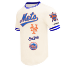 MLB NEW YORK METS RETRO CLASSICS HAUT EN MAILLE DOUBLE POUR HOMME (COQUILLE D'ŒUF/BLEU ROYAL)
