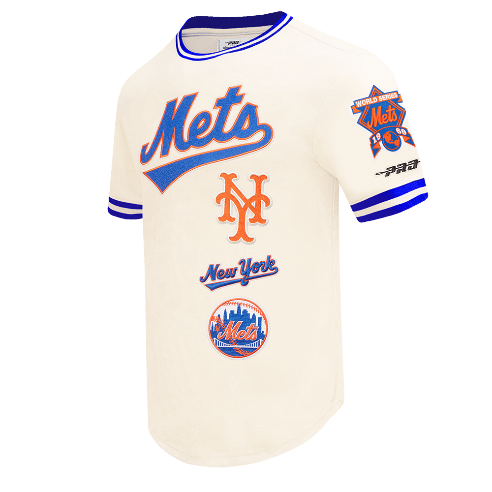 MLB NEW YORK METS RETRO CLASSICS HAUT EN MAILLE DOUBLE POUR HOMME (COQUILLE D'ŒUF/BLEU ROYAL)
