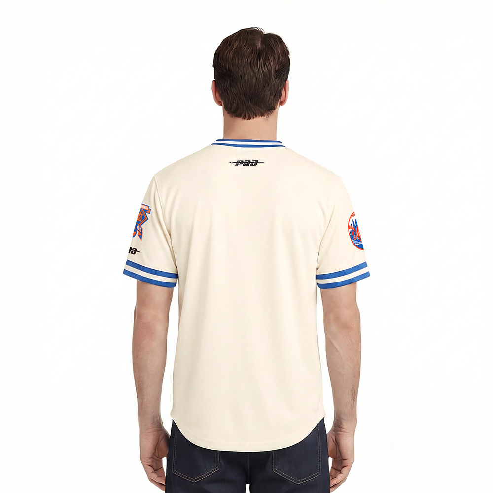 MLB NEW YORK METS RETRO CLASSICS HAUT EN MAILLE DOUBLE POUR HOMME (COQUILLE D'ŒUF/BLEU ROYAL)