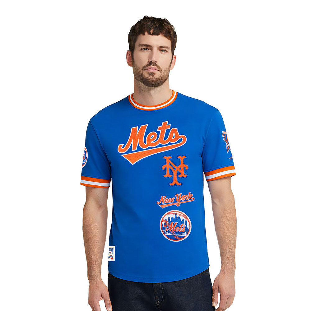 MLB NEW YORK METS RETRO CLASSICS HAUT EN MAILLE DOUBLE POUR HOMME (BLEU ROYAL/ORANGE/BLEU ROYAL)