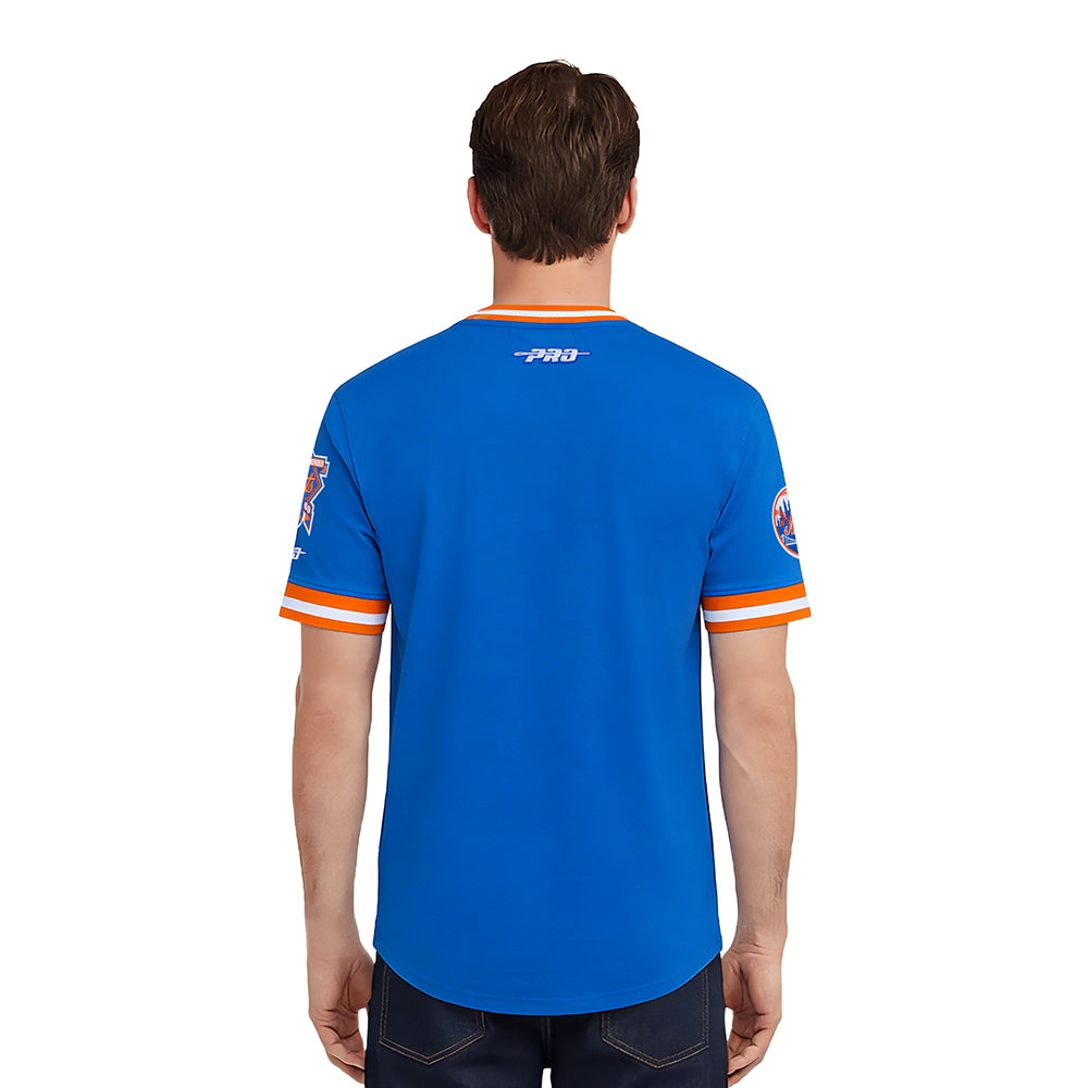 MLB NEW YORK METS RETRO CLASSICS HAUT EN MAILLE DOUBLE POUR HOMME (BLEU ROYAL/ORANGE/BLEU ROYAL)