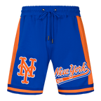 MLB NEW YORK METS SCRIPT TAIL SHORT EN MAILLE DOUBLE 2.0 POUR HOMME (BLEU ROYAL/ORANGE)