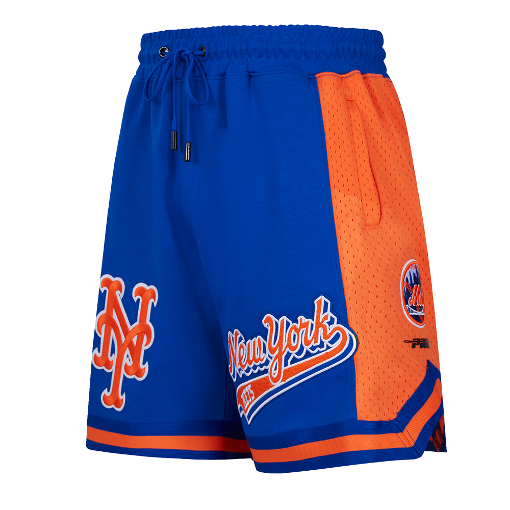 MLB NEW YORK METS SCRIPT TAIL SHORT EN MAILLE DOUBLE 2.0 POUR HOMME (BLEU ROYAL/ORANGE)